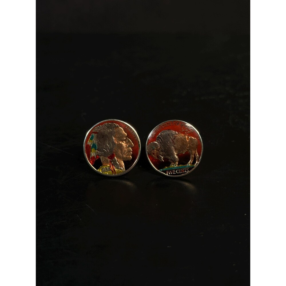 1936 Painted Buffalo Nickel Sterling Cuff Links